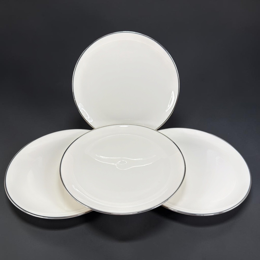 Set of 4 Pickard China Juliet 1125 Platinum Trim 8 Inch Dishes Plates Made USA
